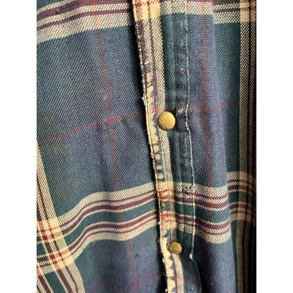 Vtg Trucker Jacket Painted Mesa Western Snap Shirt Plaid Distressed Destroy 2XLT - Picture 9 of 14
